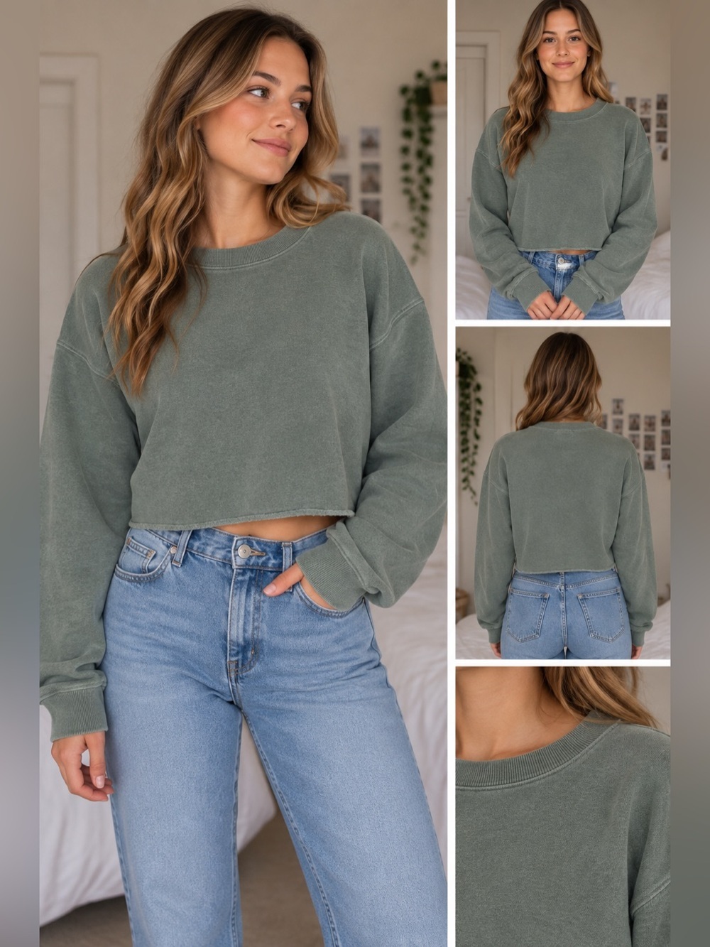 American Eagle Light Sage Textured Crew